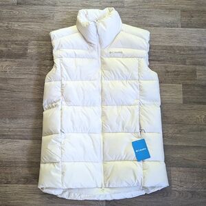 NWT Columbia Puffect Mid Vest Long Length Cream Puffer Vest Size Medium